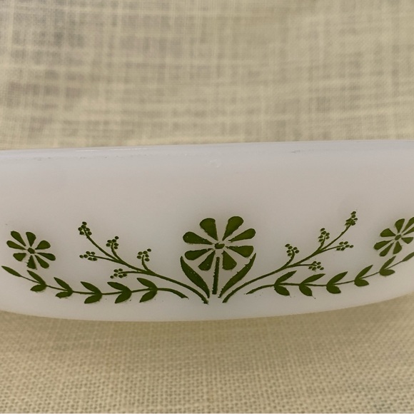 Vintage Glasbake Green Crazy Daisy Spring Blossom Divided Casserole Dish - Picture 3 of 6